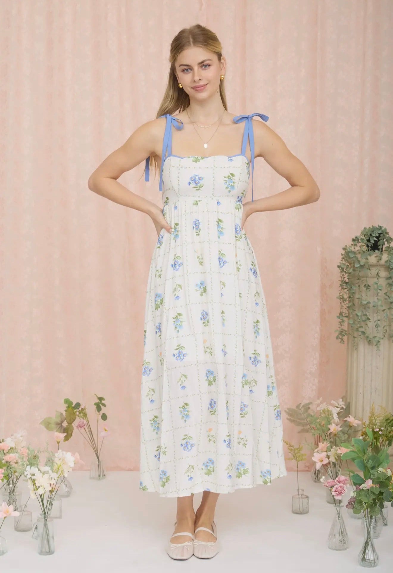 Blue Floral Scallop Midi/Maxi