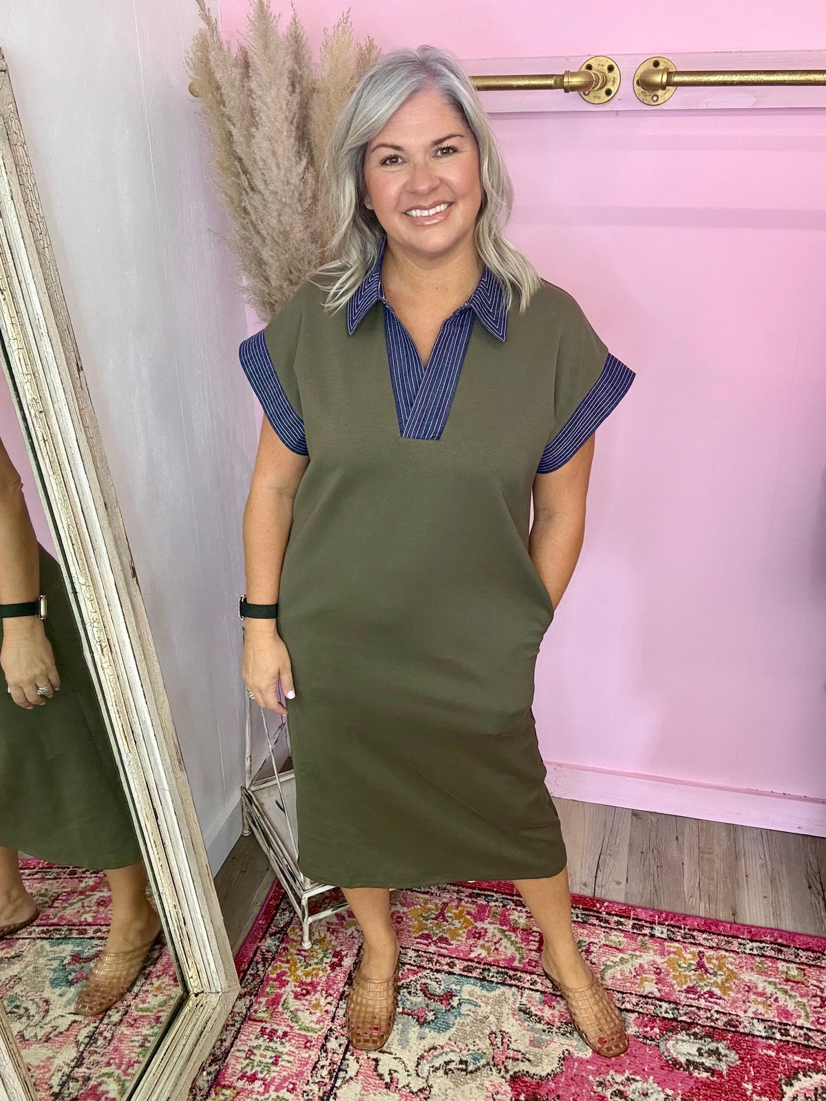 Olive Denim Midi Dress