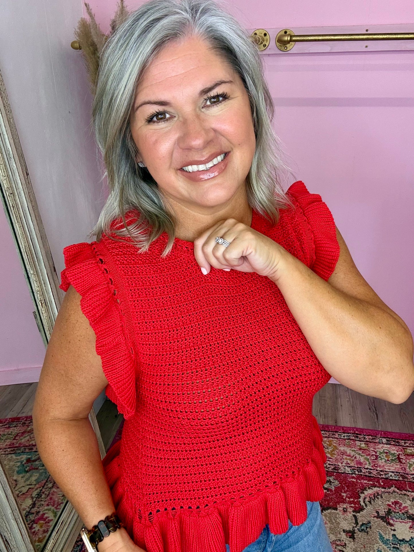 Red Ruffle Sweater