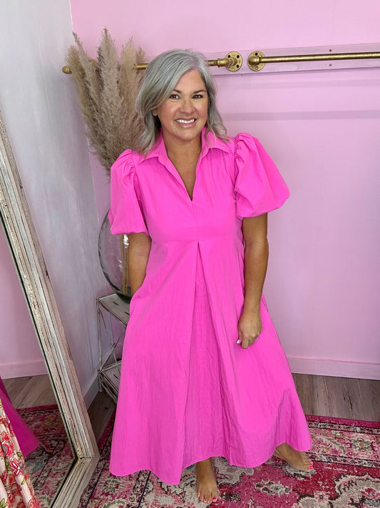 Hot Pink Pleated Dress