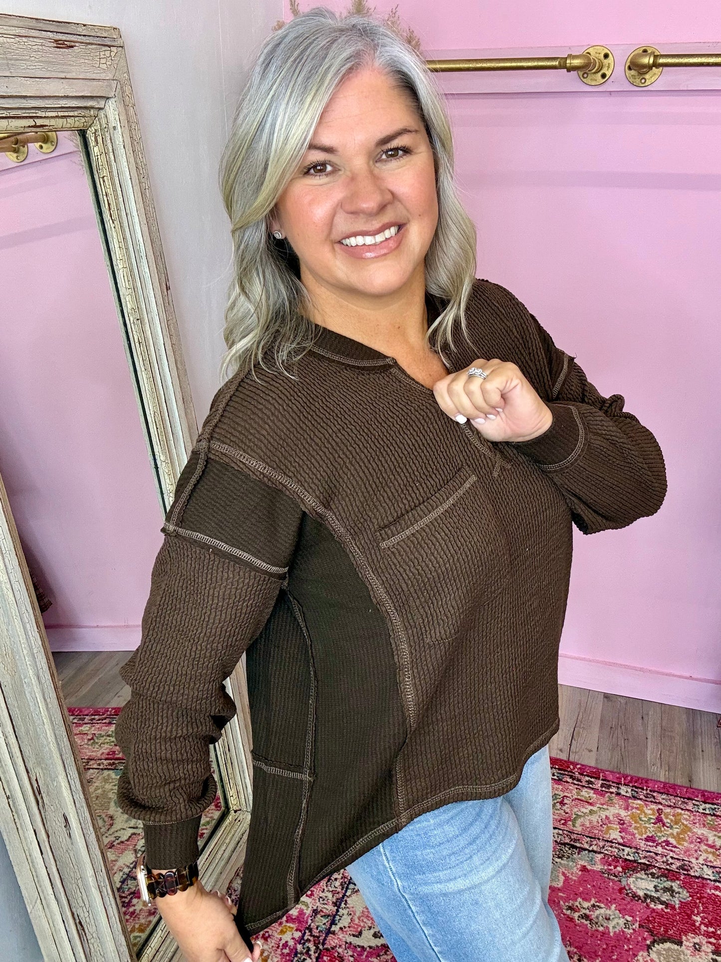 Brown Ribbed Pullover