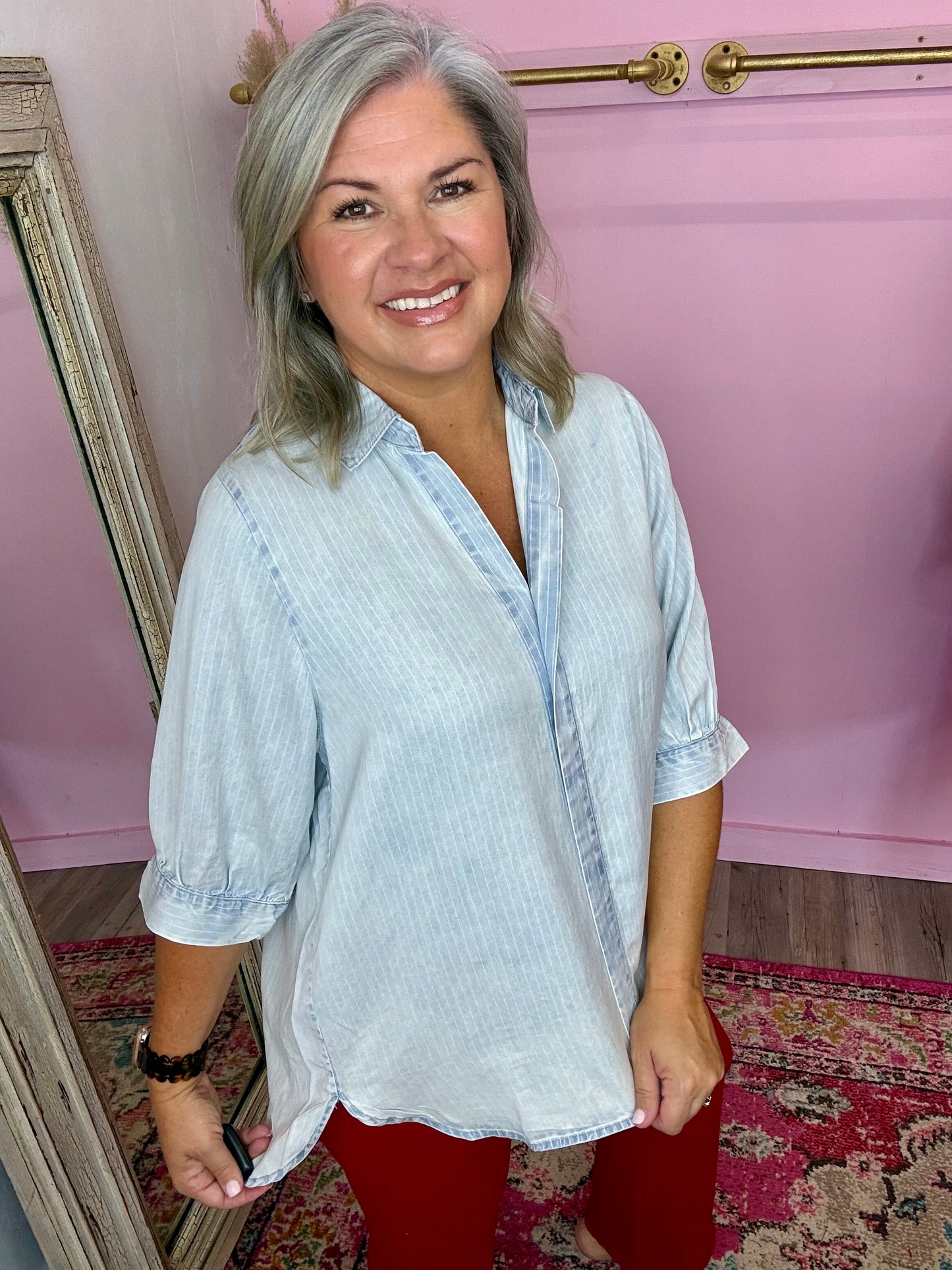 Washed Chambray Stripe Shirt