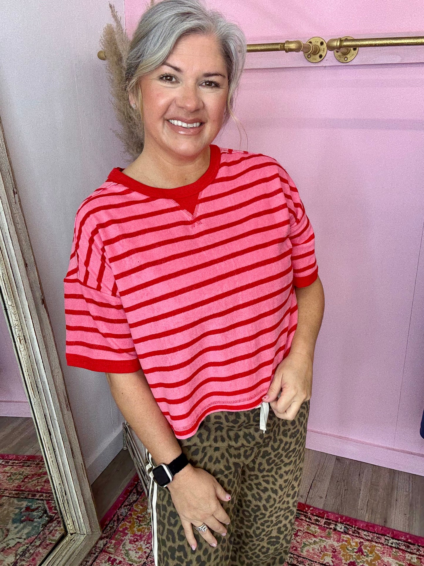 Pink/Red Terrycloth Crop Top