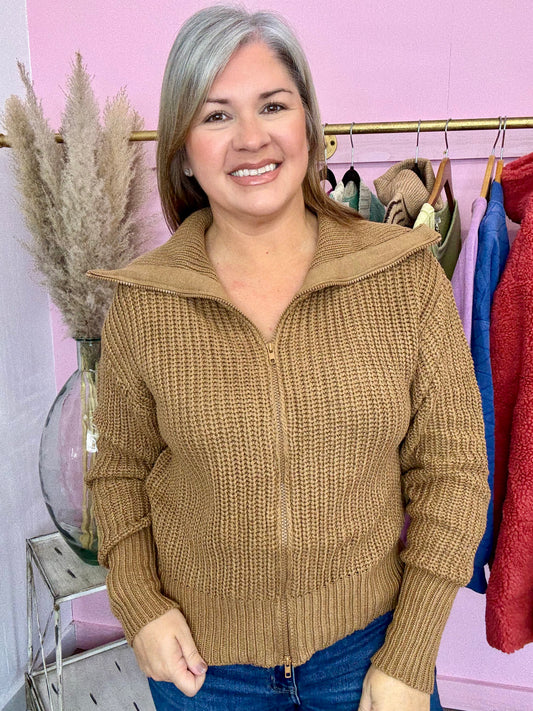 Camel Zip Up Sweater
