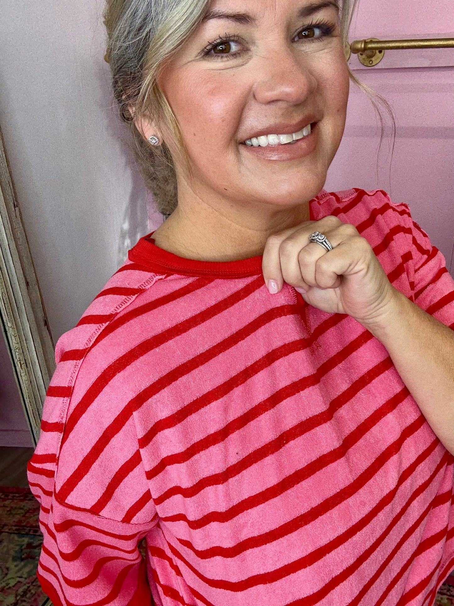 Pink/Red Terrycloth Crop Top