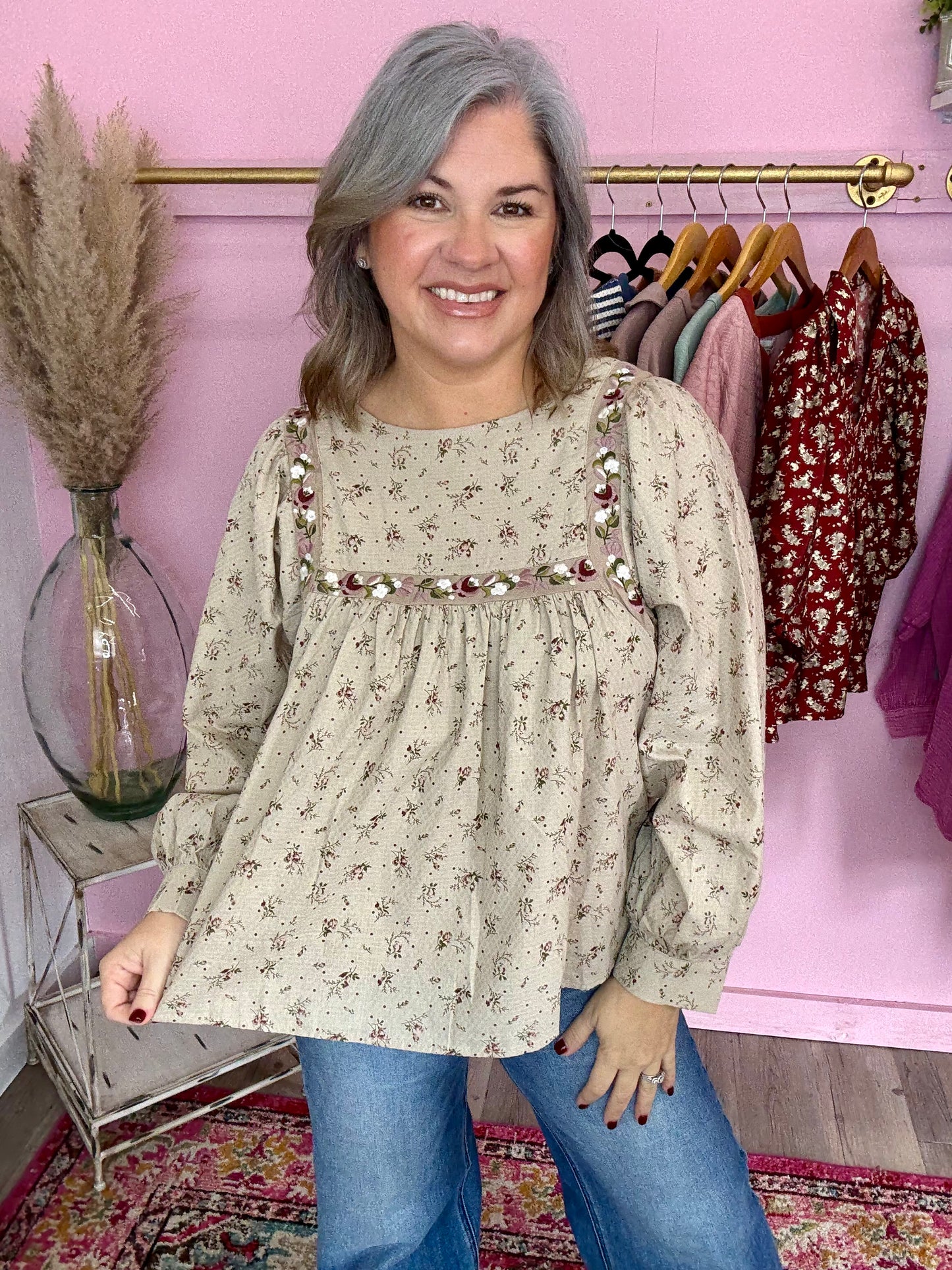 Taupe Floral Top