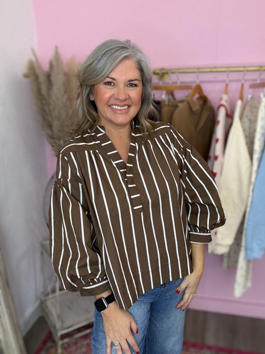 Brown Puff Sleeve Top