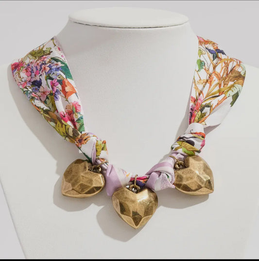 Gold Dipped Triple Puffy Scarf Necklace