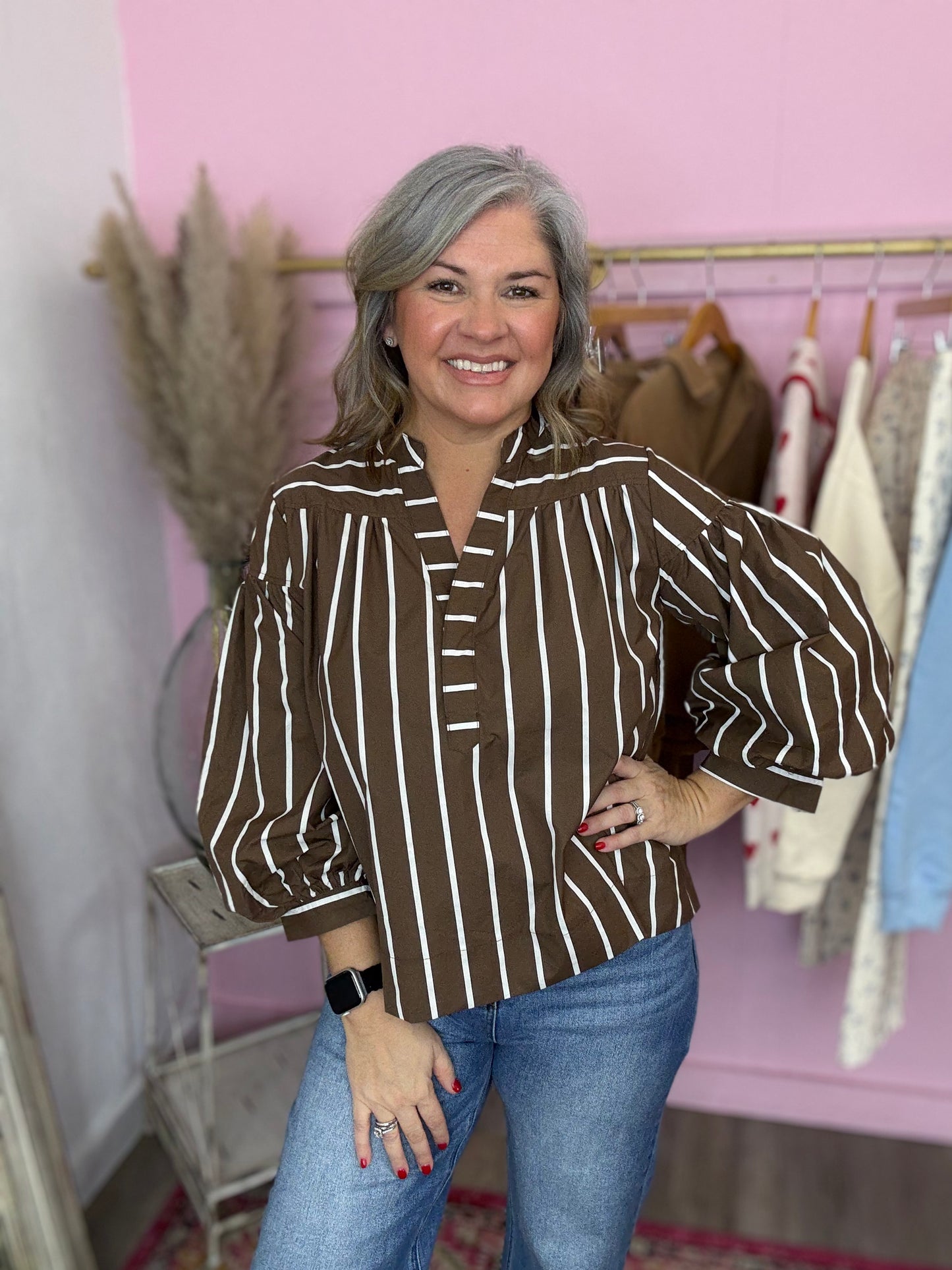 Brown Puff Sleeve Top