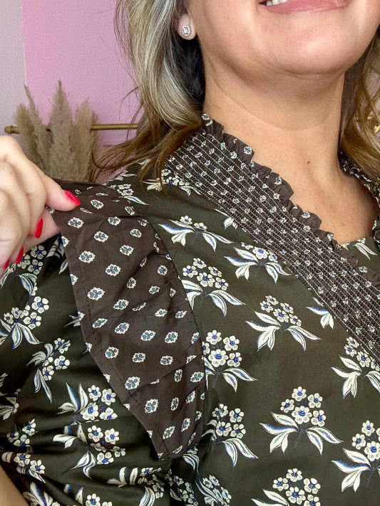 Oliveish Floral Top