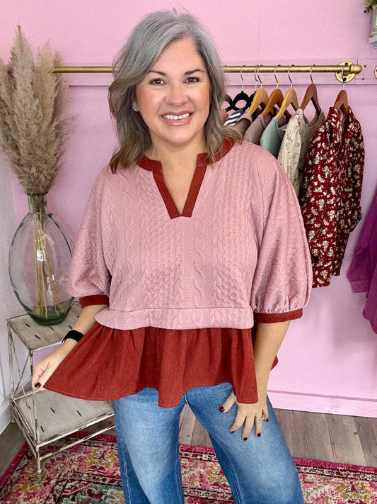Mauve/Rust Babydoll Top