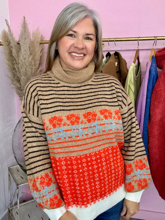 Orange Mocha Turtleneck Sweater
