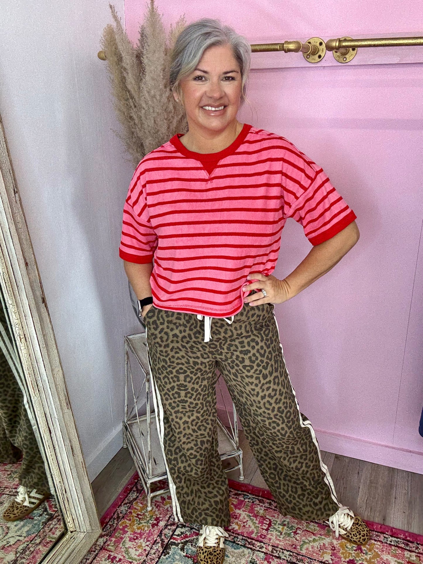 Pink/Red Terrycloth Crop Top