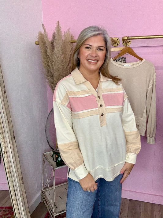 Cream Colorblock Top