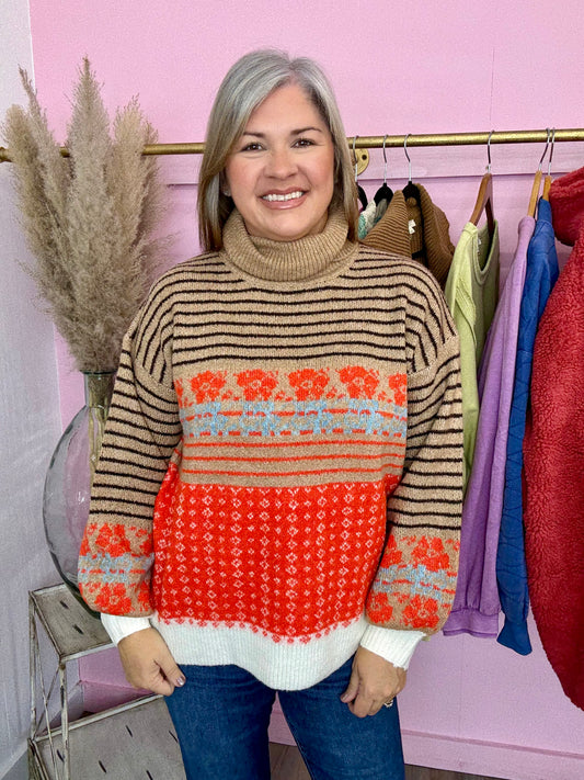 Orange Mocha Turtleneck Sweater