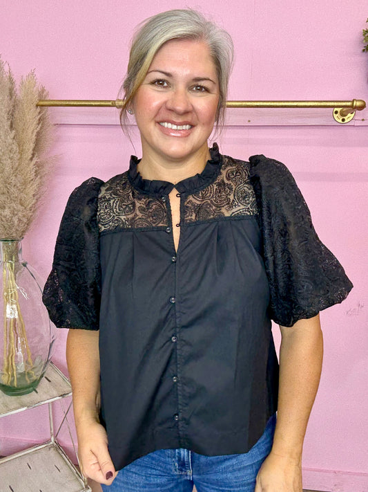 Bubble Sleeve Lace Top