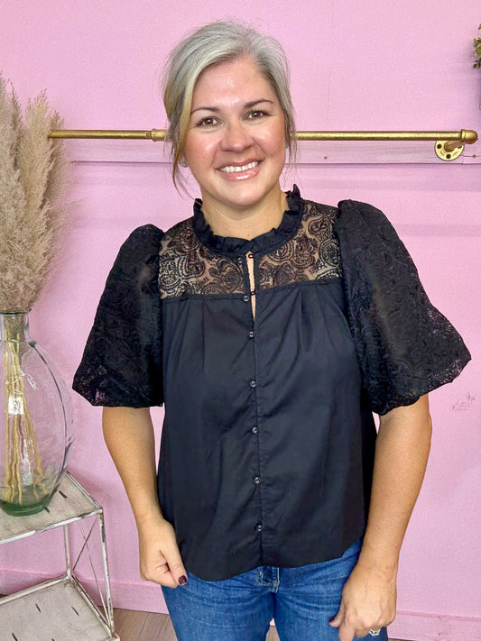 Bubble Sleeve Lace Top