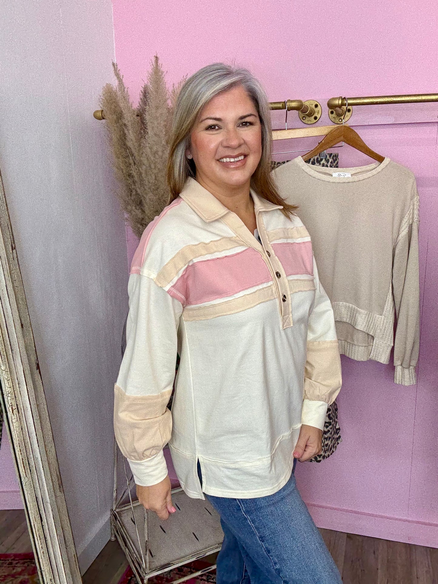 Cream Colorblock Top