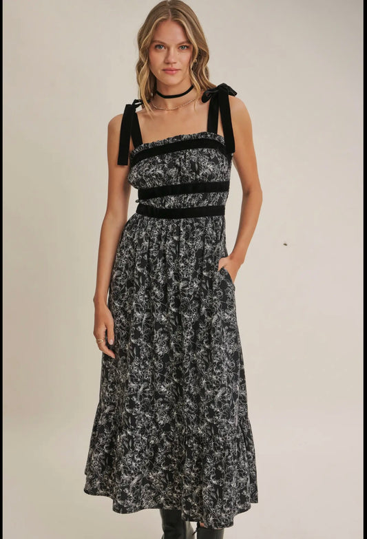 Midnight Garden Velvet Midi Dress