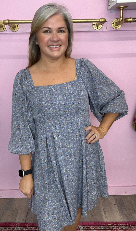 Blue Floral Mini Dress