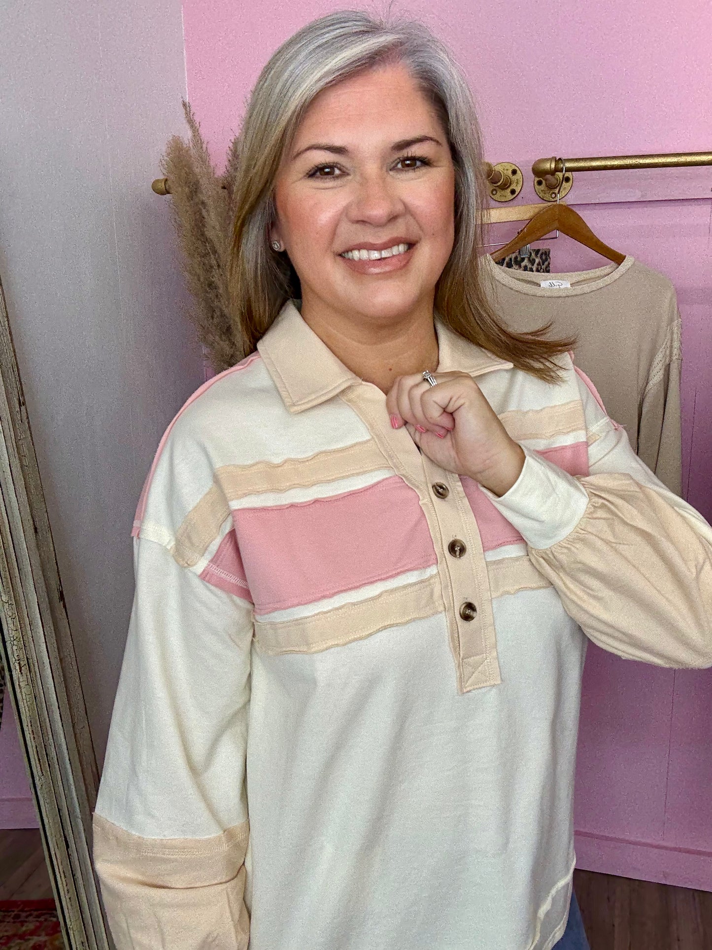 Cream Colorblock Top