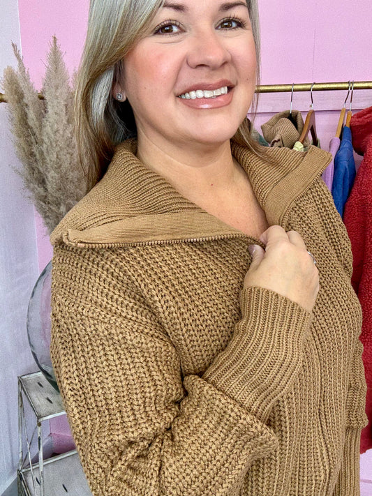 Camel Zip Up Sweater