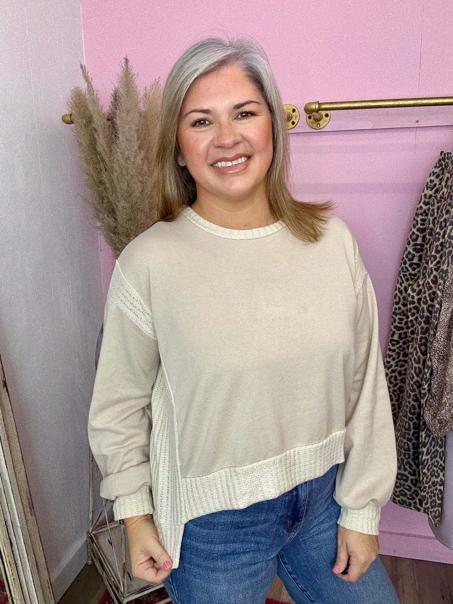 Bone Crewneck Lace Sweatshirt