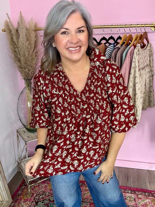 Wine Floral Top