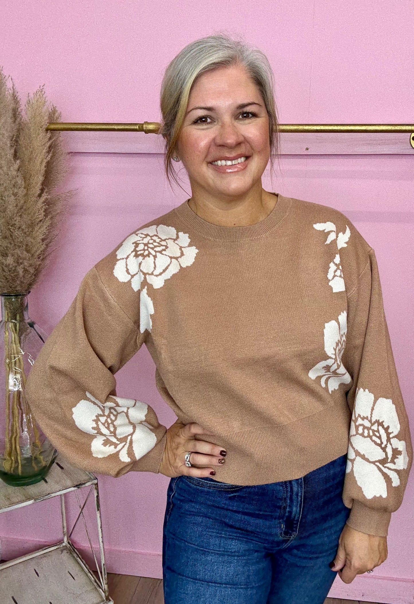 Taupe Flower Sweater