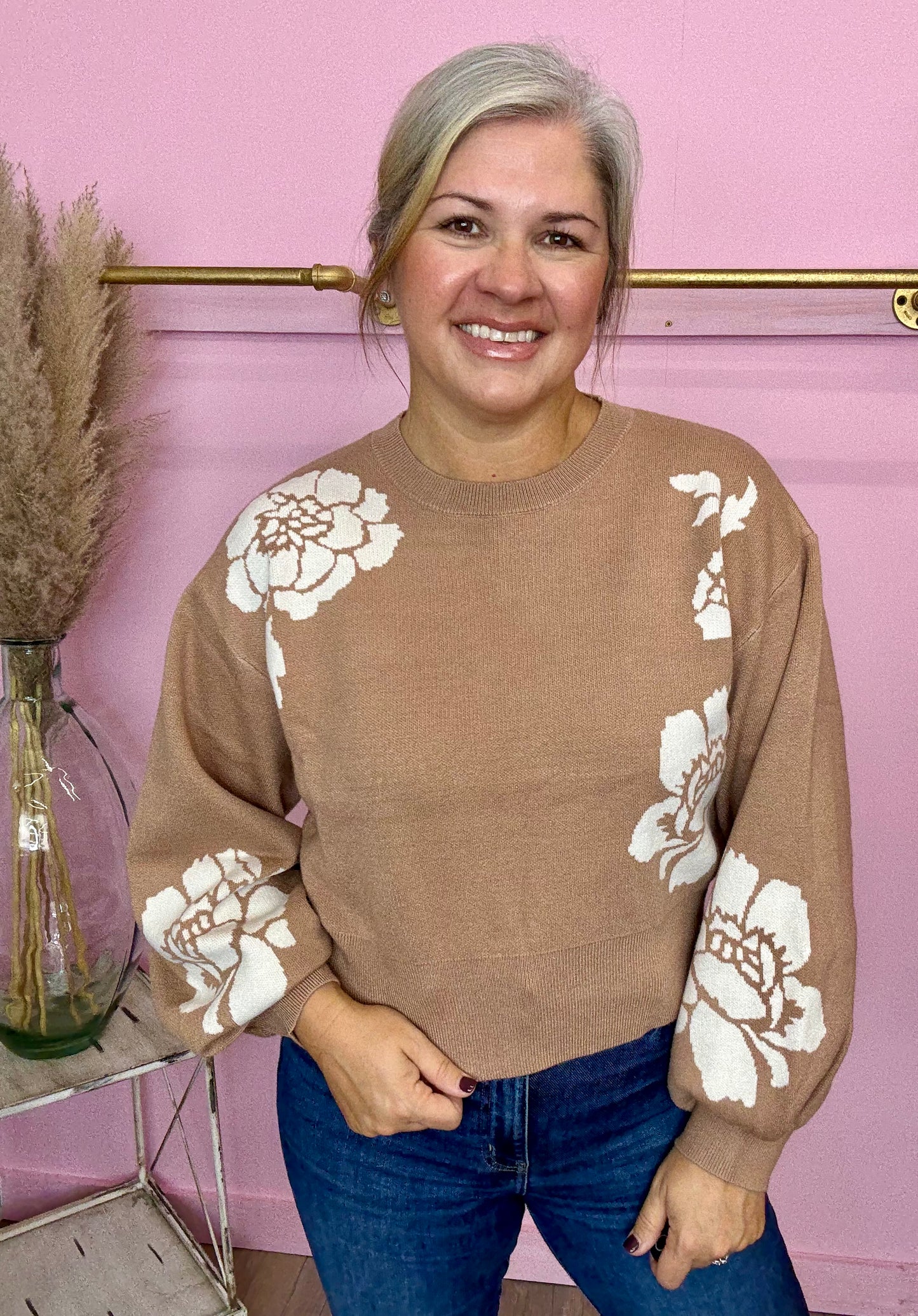 Taupe Flower Sweater