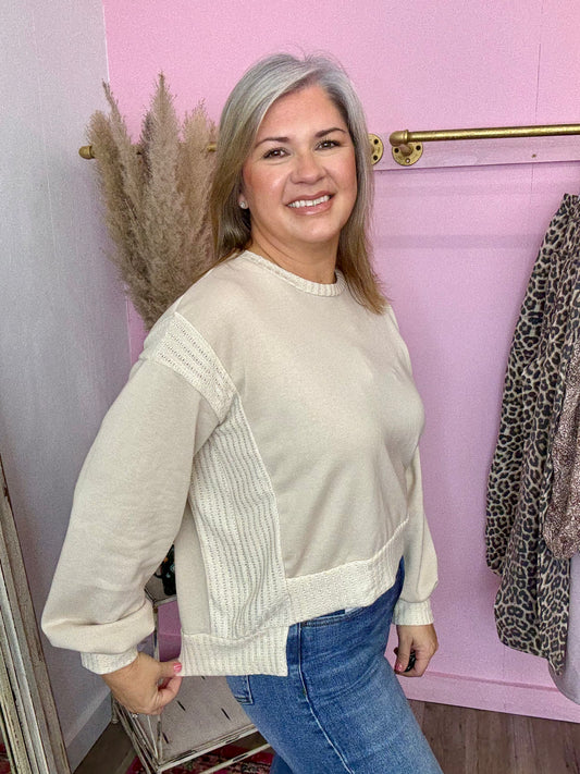 Bone Crewneck Lace Sweatshirt