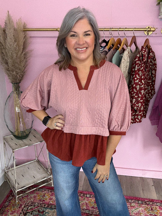 Mauve/Rust Babydoll Top